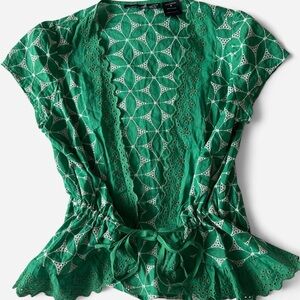 Green Lace Trim Women's Top Size M